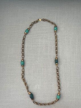 Vintage Chanel Turquoise Gripoix Style Station Necklace Gold Tone Chain France